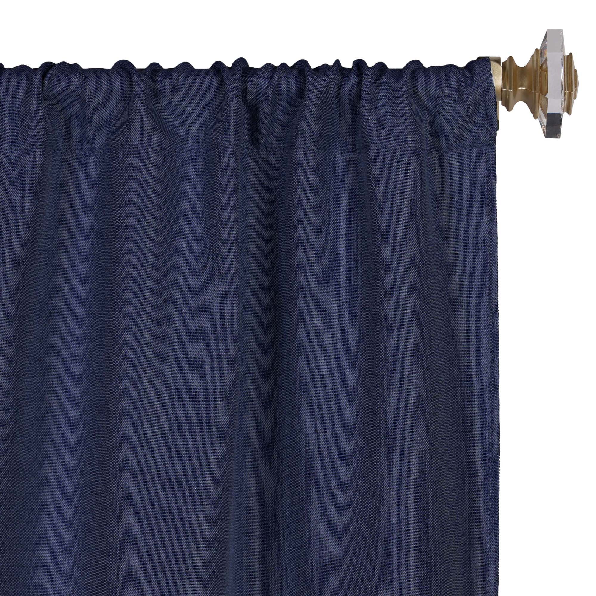 Superior Linen Blackout Curtains Set of 2, Rod Pocket Curtain Panel Pair, Navy Blue, 26"W x 63"L