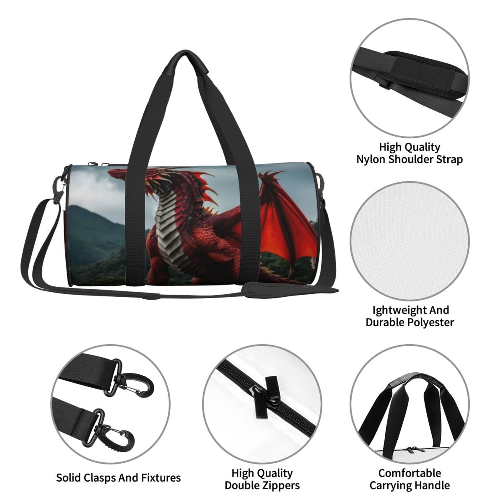 Vsdgher Majestic Red Dragon 45L Foldable Duffel Bag, Sports Gym Bag,Overnight Bag, Portable Weekender Bag for Airplanes