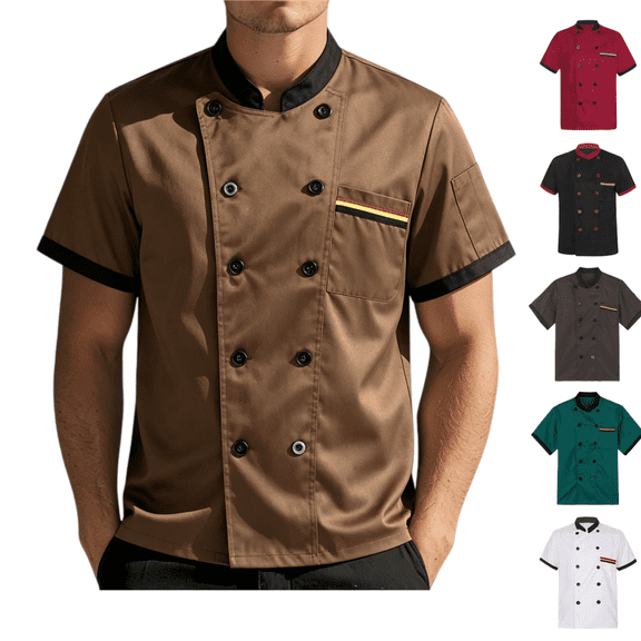 LRGSHF Chef Shirts for Unisex Lightweight Short Sleeve Chef Coat Button Stand Collar Work Uniform Restaurant Kitchen Breathable Clothes