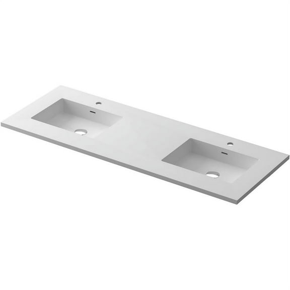 Laviva 313SQ1HSS-60D-MW 5.9 x 22 x 60 in. Forever Viva Stone Matte White Solid Surface Countertop with Double Integrated Sink