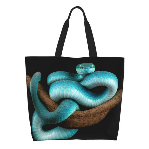 Balery Blue Viper Snake Bolsa Tote Estilo Estético con Cremalleras, Bolsa de Hombro, Bolsa de Compras Grande y Plegable