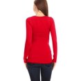thumbnail image 4 of Women's Basic Stretch Pull On Casual Long Sleeve Scoop Neck Fitted Solid T-Shirt Top Red S, 4 of 5