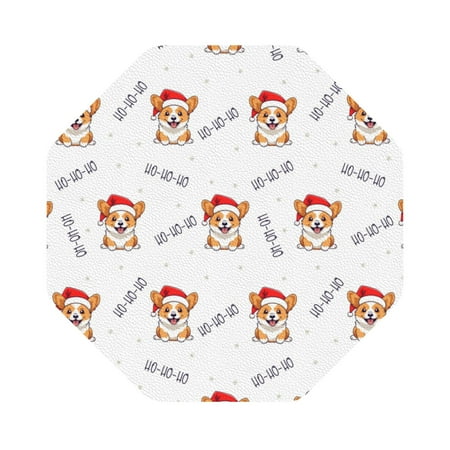 

Pofeuu Corgi With Santa Claus Hat Print Leather Coasters Set of 6 Round Cups Mugs Mat Pad for Home Kitchen Heat Resistant Drink Coasters Octagon