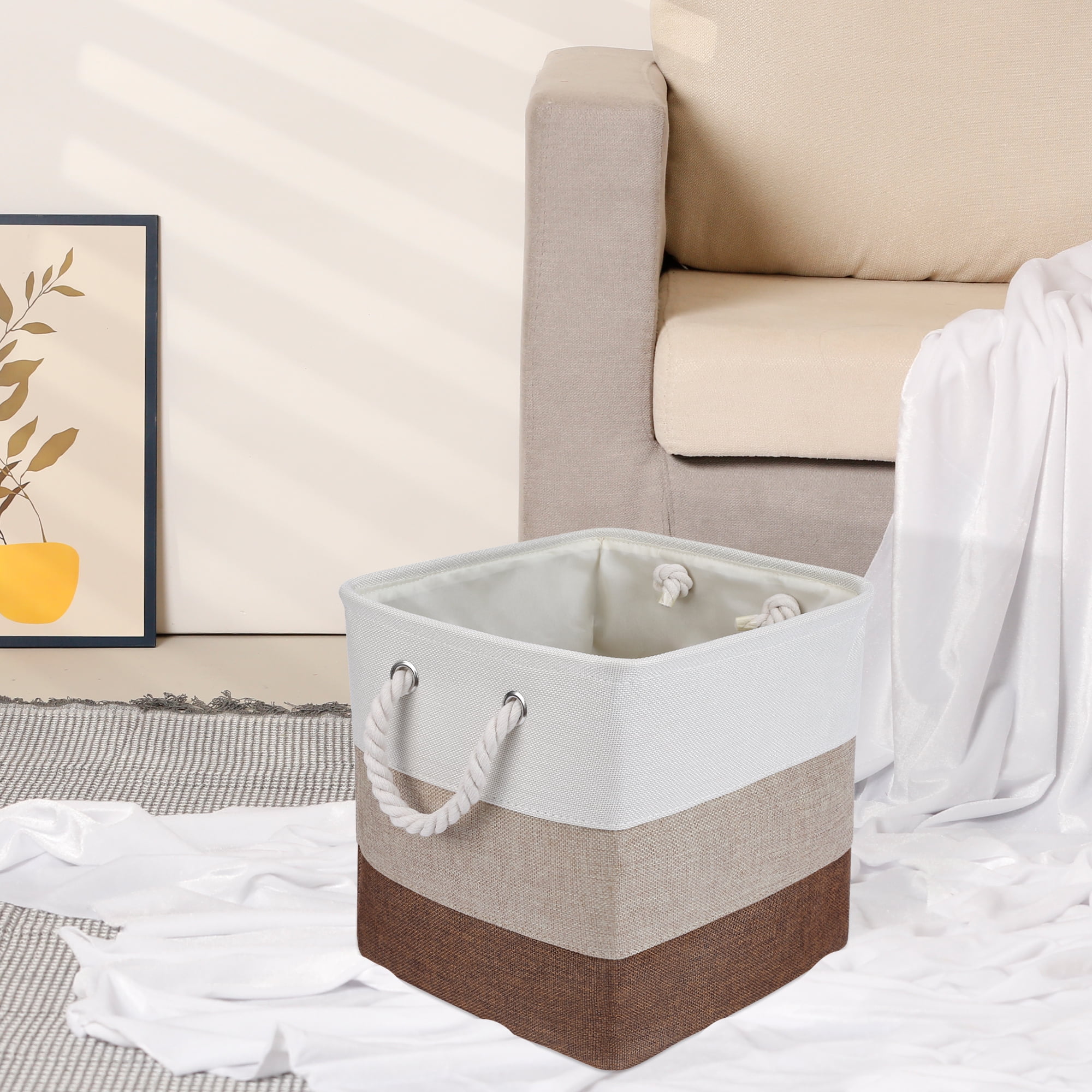 Unique Bargains Collapsible Storage Basket for Closet Organizers Khaki 11"x11"x11"