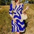 thumbnail image 3 of Abstract Blue Beige Swirl Art Womens Summer Dress Tie Back A Line Flare Dress, 3 of 9