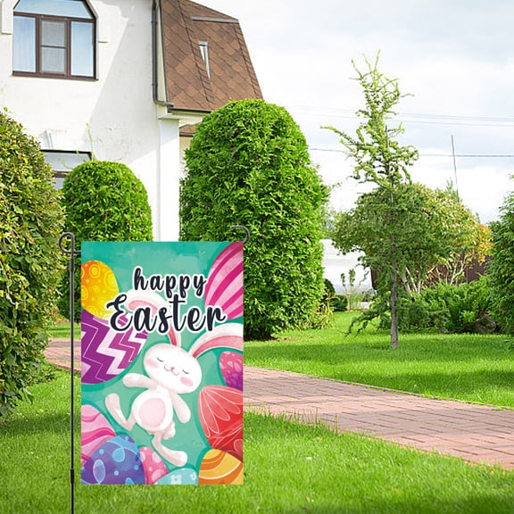 Qocolhg Easter Bunny/Egg/Gnome with Rabbit Themed Garden Flag 12x18 Double Sided, Funny Bunny Floral Small Yard Flag Easter Egg Banner for Easter Holiday Farmhouse Yard Outdoor Decorations
