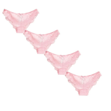 

Womens Underwear Brief Low Waist Comfortable Hollow Lace Ruffle Bow Panties4PC