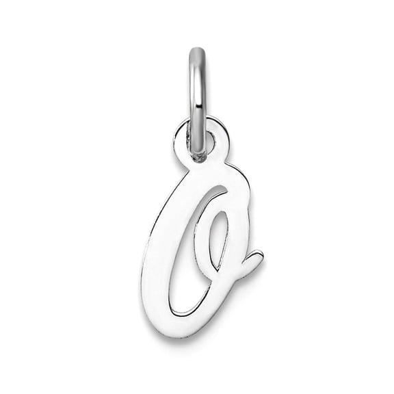 14k White Gold Small Script Letter O Initial Charm 15mm Long 0.35mm Thick Pendant Necklace for Women