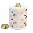 thumbnail image 1 of Wedding Piggy Bank, Hand Drawn Pattern of Couple Getting Married Celebration Cakes Flowers Drinks, Ceramic Coin Bank Money Box for Cash Saving, 3.6" X 3.2", Pink White Black, by Ambesonne, 1 of 4