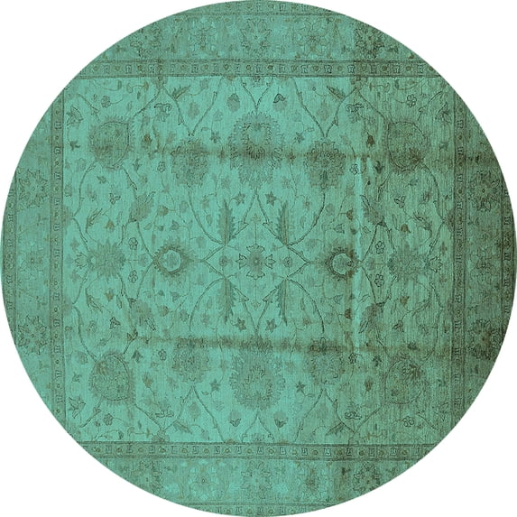 Ahgly Company Indoor Round Oriental Turquoise Blue Industrial Area Rugs, 6' Round