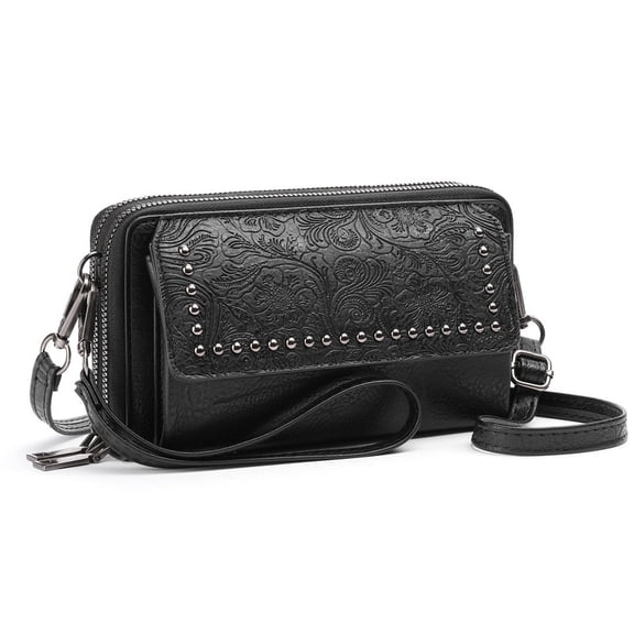 FALAN MULE Crossbody Bags for Women Small Leather Cell Phone Wallet Wristlet Purse with Zip Around 2 Strap