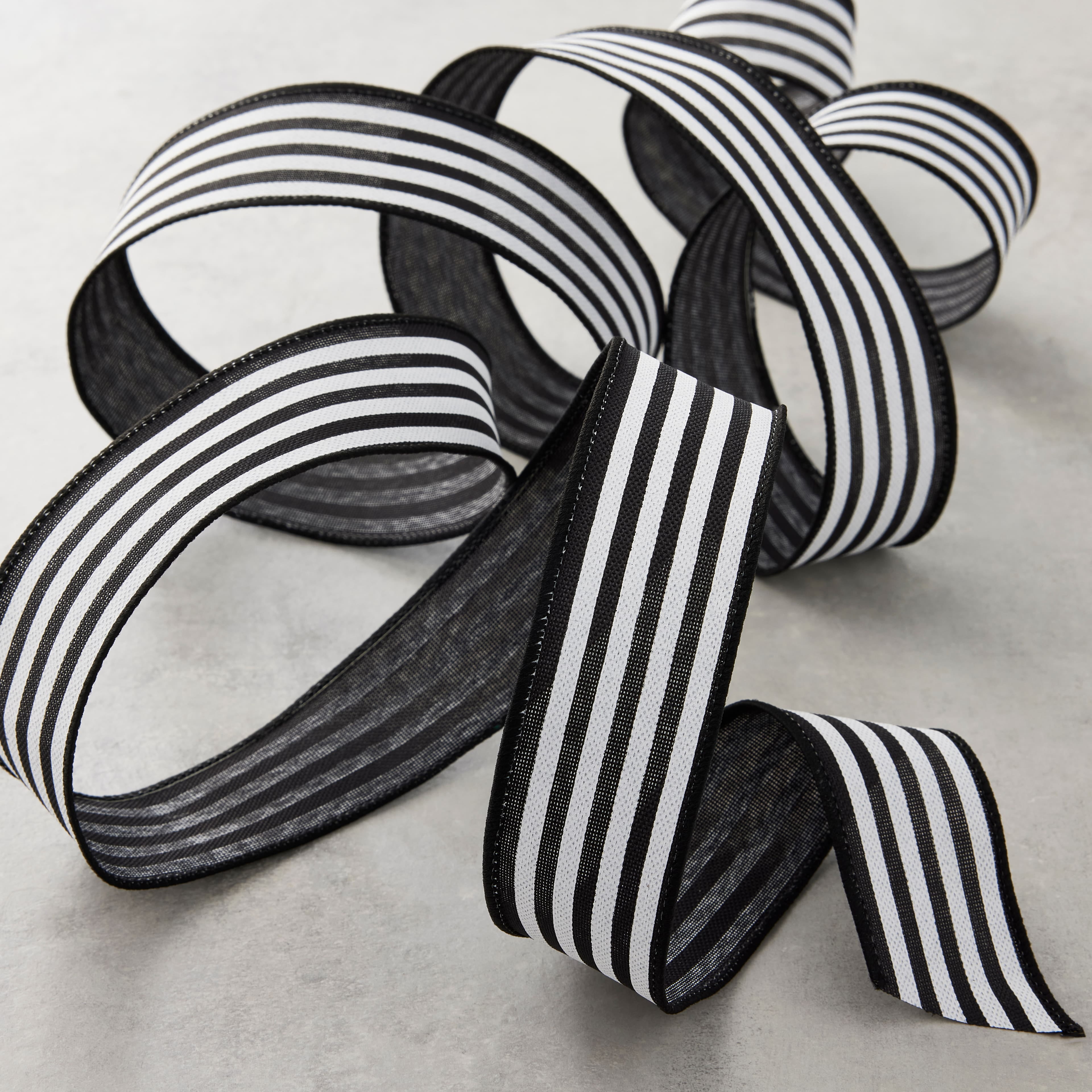 12 Pack: 1.5" x 10yd. Faux Linen Wired Thin Striped Ribbon by Celebrate It Specialty