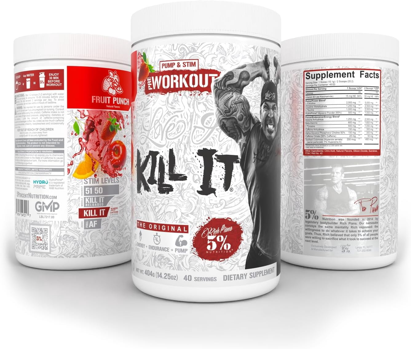 5% Nutrition Rich Piana Kill It Pre-Workout Powder Supplement with Creatine & Caffeine for Pump, 40 Servings (Fruit Punch)