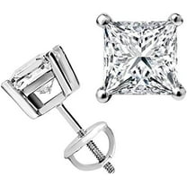 NYS Jewellrs 925 Sterling Silver 1.20 Ct Princess Cut White Diamond Screw Back Stud Earring's 14K White Gold Plated For Women's