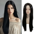 thumbnail image 1 of Peluca ajustable larga, negra y lisa para disfraz de Halloween. Peluca para niña, ideal para fiestas de cosplay., 1 of 7