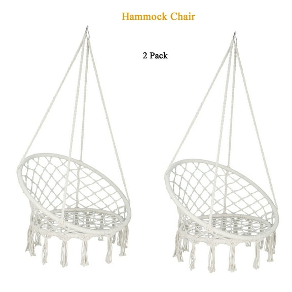 XiHuaZhaoChen Chair Macrame Swing, Bohemian Style Round Hanging Chair, Handmade Knitted Cotton Rope Hammock Swing Chair for Indoor/Outdoor Home Bedroom Yard Garden Patio 2PCS
