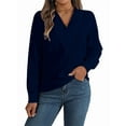 thumbnail image 1 of Blusa Plisada de Larga con Cuello en V para Mujer, Ideal para Oficina Azul L, 1 of 8