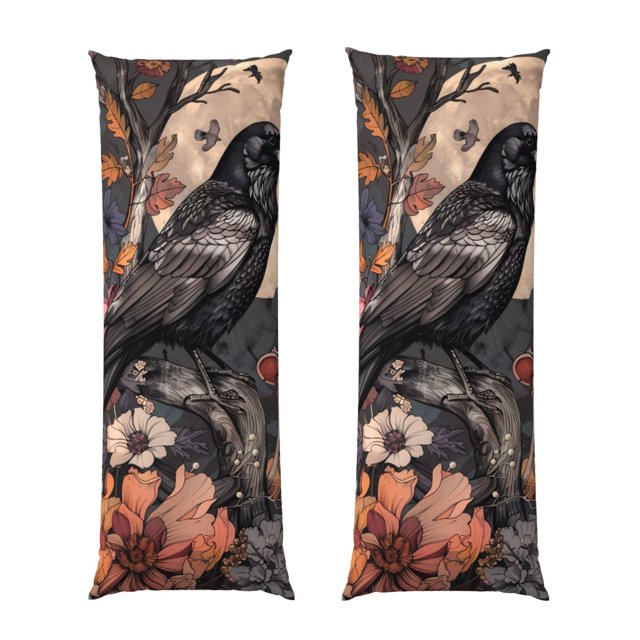 Fotbe Moonlit Crow Blossoms Funda para Almohada Corporal con Diseño, Funda de Microfibra Ultrasuave de 20x54 Pulgadas, Ropa de Cama Elegante