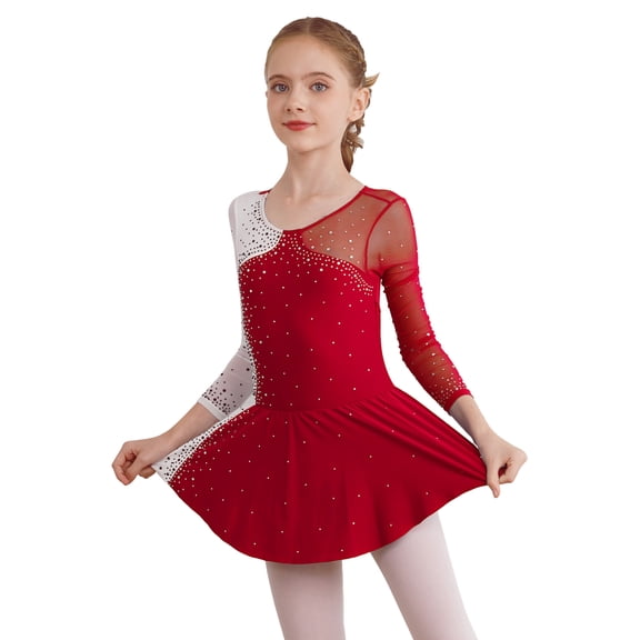 vastwit Kids Girls Gymnastics Ballet Leotard Dress Long Sleeve Lyrical Contemporary Dance Costume Burgundy 12