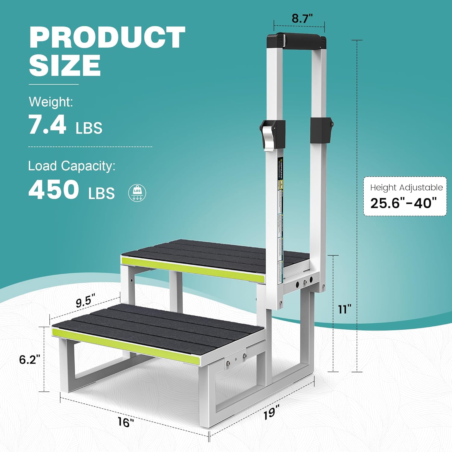 2 Step Ladder Adjustable With Handrail (25.6