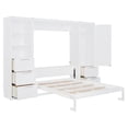 thumbnail image 3 of Queen Size Murphy Bed with Closet ,Drawers and Shelves, Solid Wood Wall Bedframe for Multipurpose Guest Room or Home Office, Space-Saving, White, 3 of 8