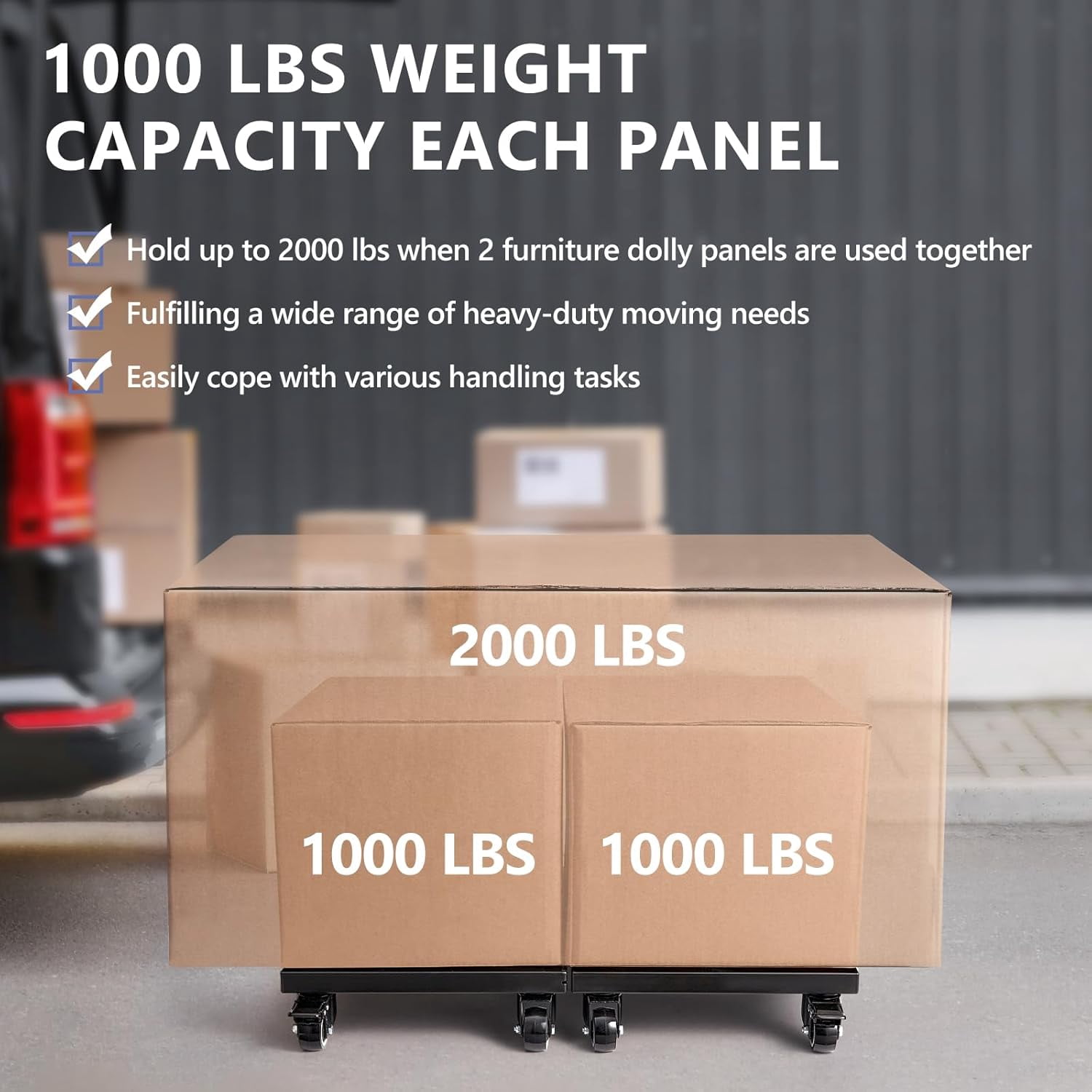 Heavy Duty Furniture Dolly 1000lbs Capacity，4 Wheel Furniture Movers with Brakes，16" x 12" Strong Steel Platform for Sofa, Safe, Appliances Moving (1 Pack)