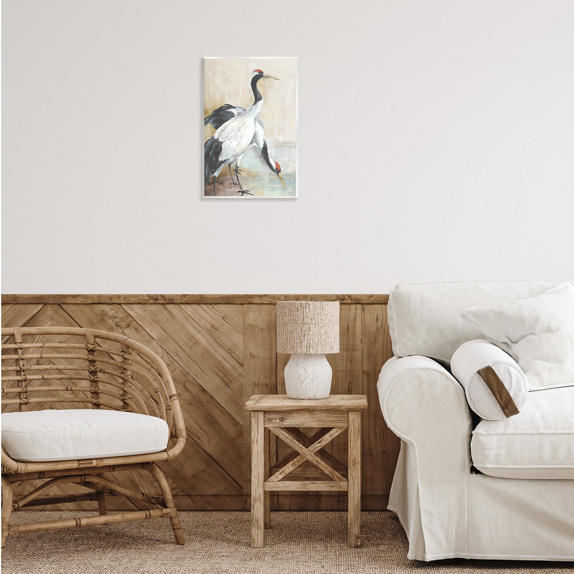 Stupell Industries Crane Duo at Riverside Animals Painting Unframed Art Print Wall Art, 13 x 19