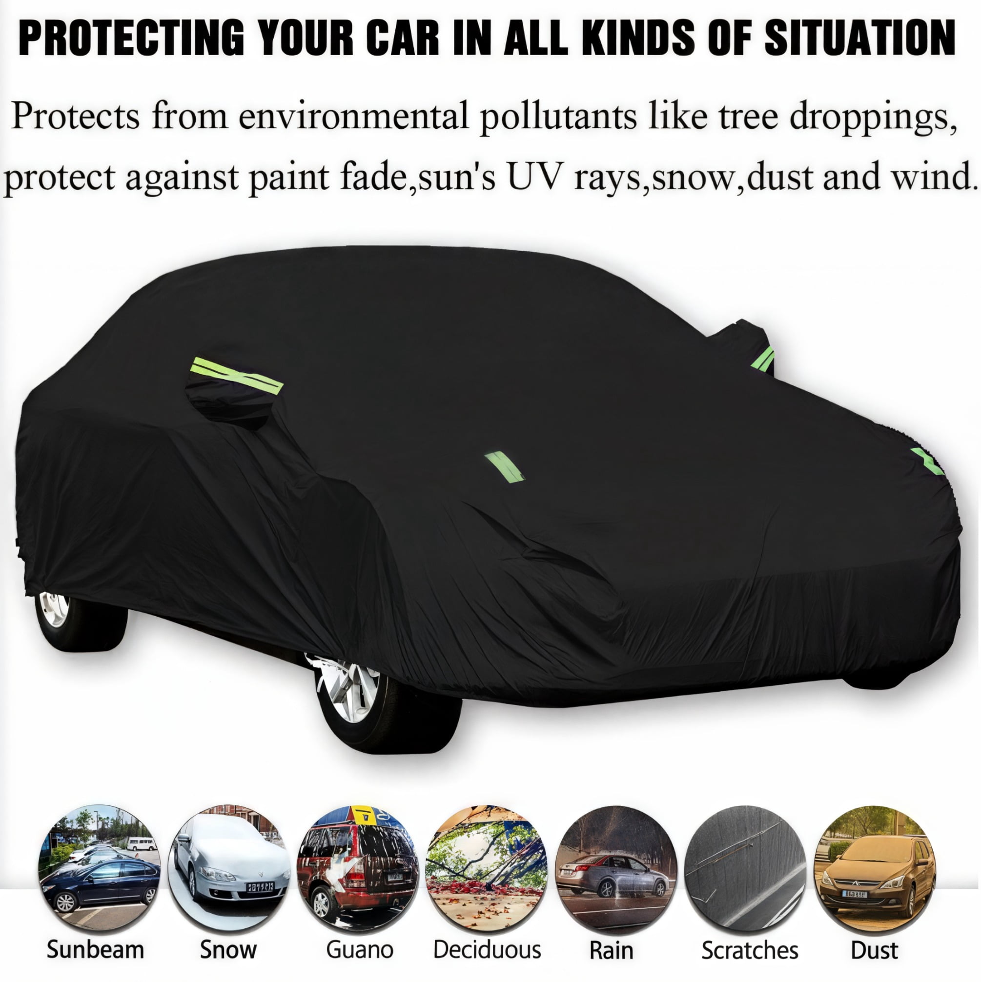 Full Car Covers for Sedan, Car Cover Waterproof All Weather Windproof Dustproof UV Protection Scratch Resistant Indoor Outdoor Universal (XXL,Black)