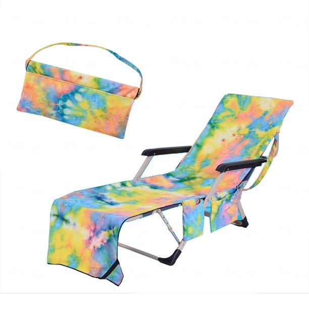 Toalla para silla de piscina con bolsillos laterales, funda de toalla de microfibra para tumbona