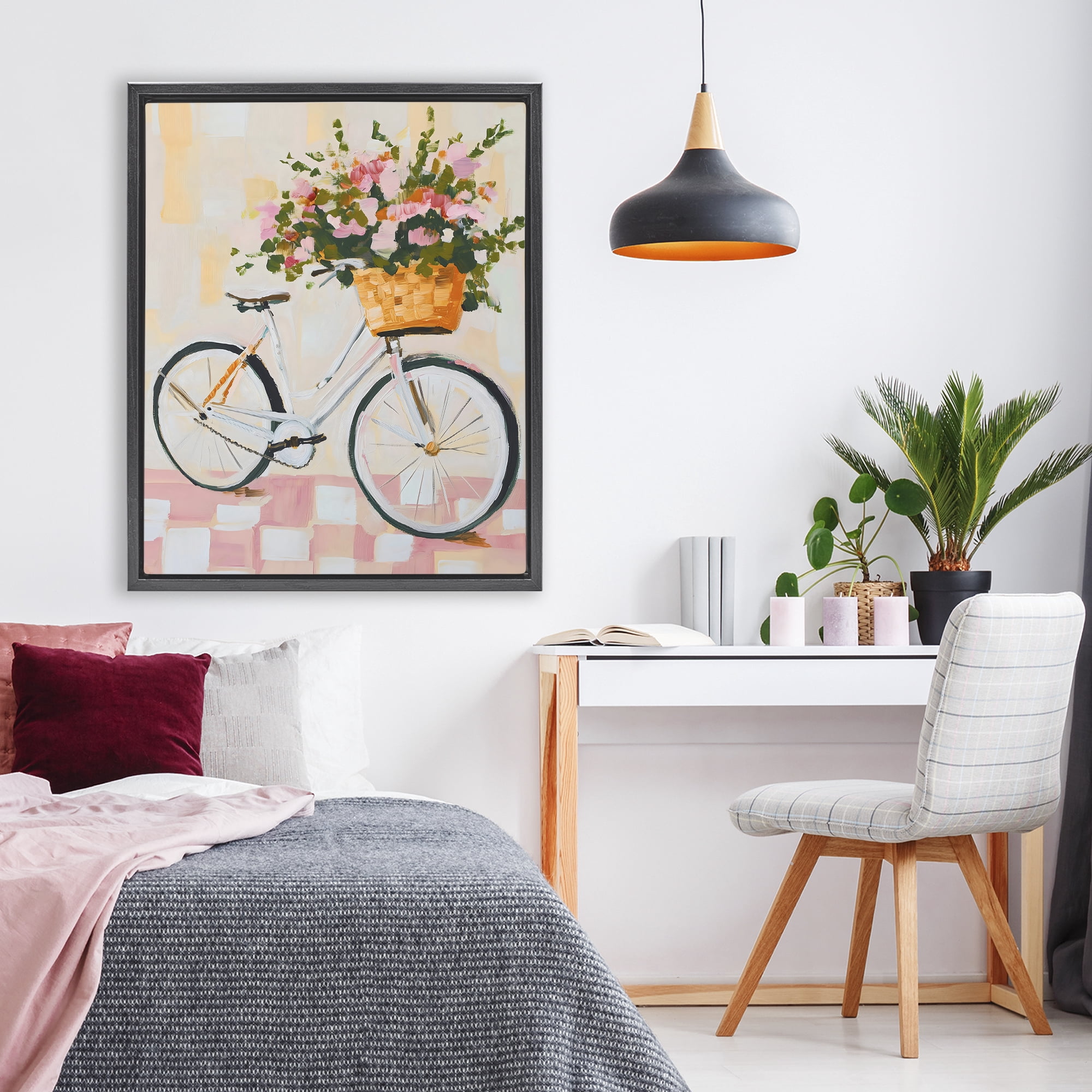 Stupell Industries Blooming Bicycle Basket Black Framed Floater Canvas Wall Art, design by The Prints Vibe