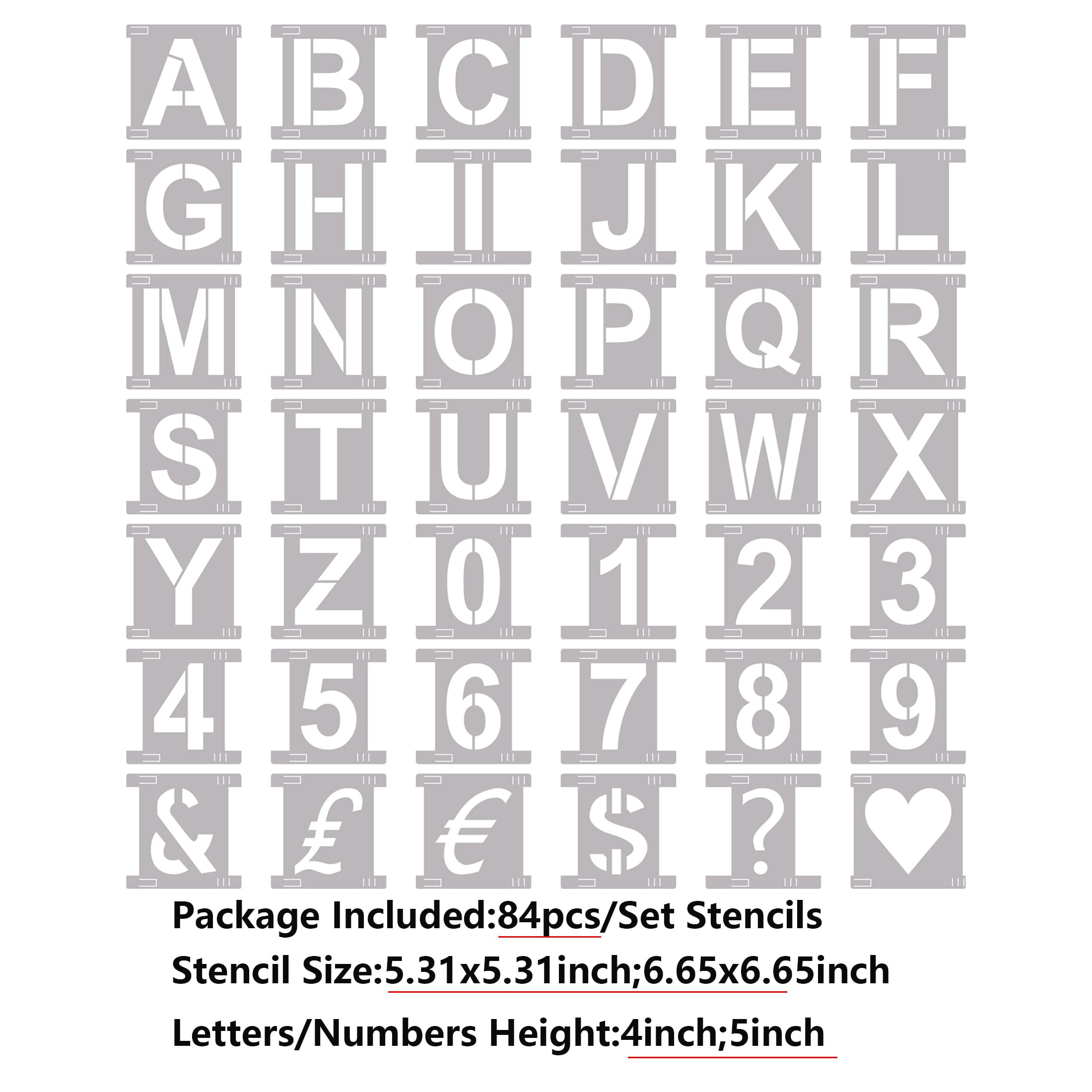 Briartw 3 inch and 5 inch Height Letter Stencils Symbol Numbers Craft  Stencils 84 Pieces Full Set Interlocking Stencil Kit,Reusable Alphabet  Templates