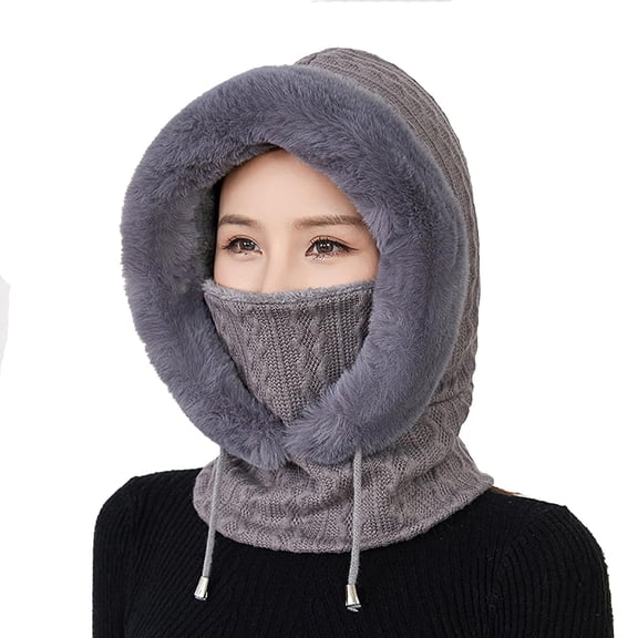 Women Knitted Hat Winter Beanie One Piece Slouchy Warm Fleece Hooded Scarf Balaclava Pullover Mask Set Outdoor Tourism