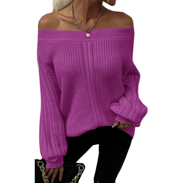 Pulls Femmes Robe Oversize Manches Longues Sexy hors Épaule Couleur Bloc Pull Pull Tops