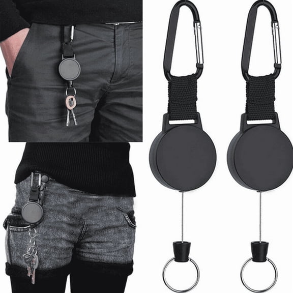 2PCS Heavy Duty Retractable Key Reel Holder, Steel Split Keychain with Belt Clip for Tools