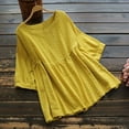 thumbnail image 2 of under $5 JINMGG Womens Tops,Women Summer Fashion Casual Loose Linen Solid Full-Sleeve Round Neck Tops Blouse Yellow XXL, 2 of 3