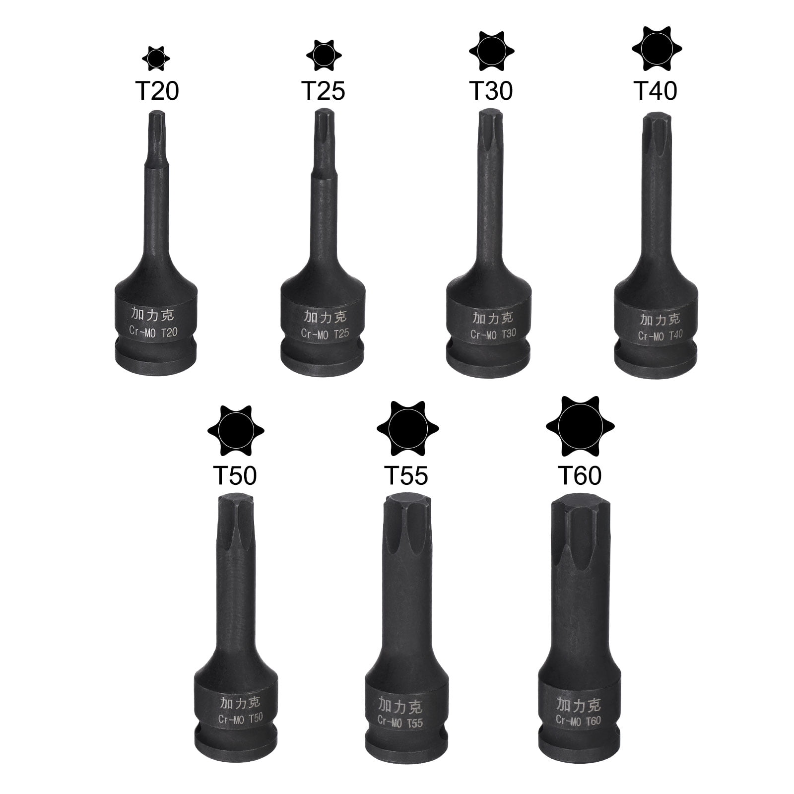 Uxcell 3/8" Drive Impact Torx Bit Socket Set, T20 - T60, Metric 60mm Length, CR-MO