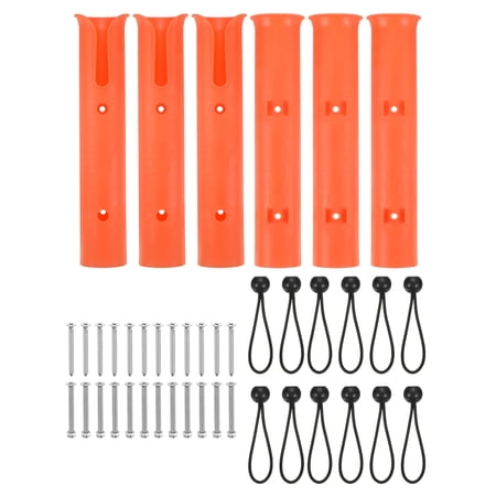 Uxcell Wall Mount Nylon Fishing Rod Holder Bracket 6 Pack with 12 Ball Elastic Cords Orange