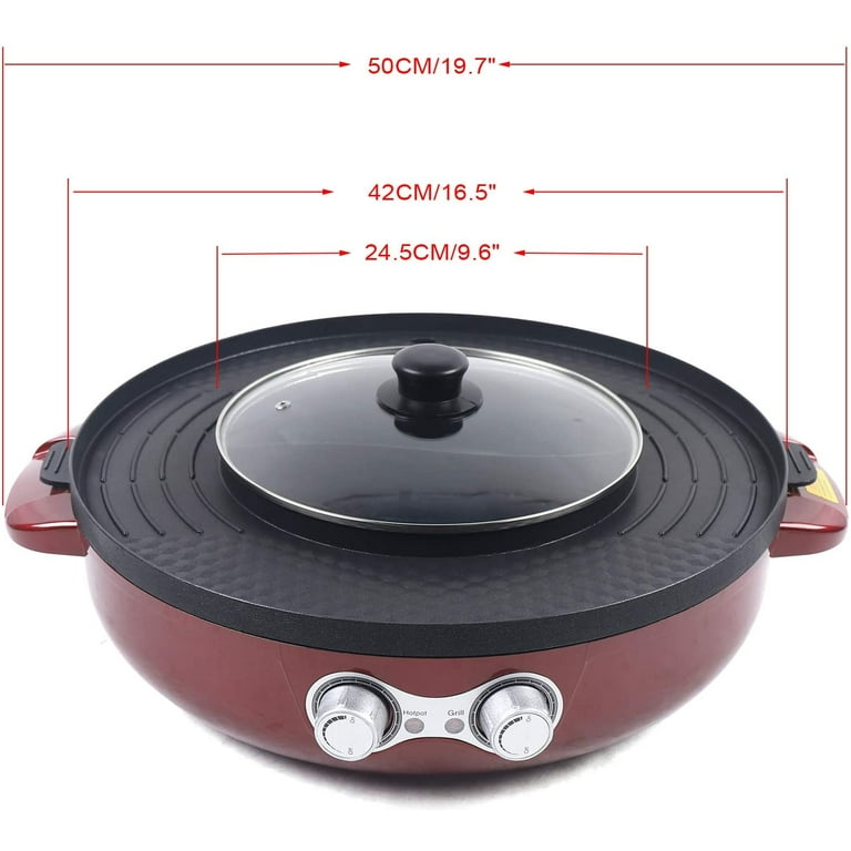 VEVORbrand 2 in 1 Electric Hot Pot and Grill,2400W Smokeless Hot Pot Grill, BBQ Hot Pot, Black 