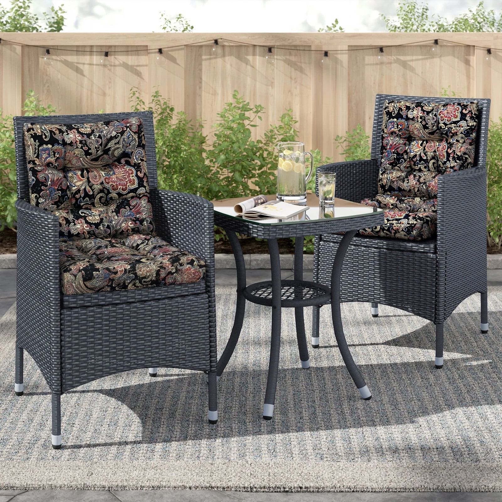 TOPCHANCES Outdoor Seat/Back Chair Cushion for Patio Garden Seat Pad, Spring/Summer Seasonal All Weather Replacement Cushions, Black Flowers