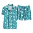 thumbnail image 6 of felwors Women Christmas Pajamas Set Silk Satin Short Sleeve Button Down Top and Shorts Plus Size Soft Sleepwear Lounge Xmas Pjs Sky Blue, S, 6 of 6
