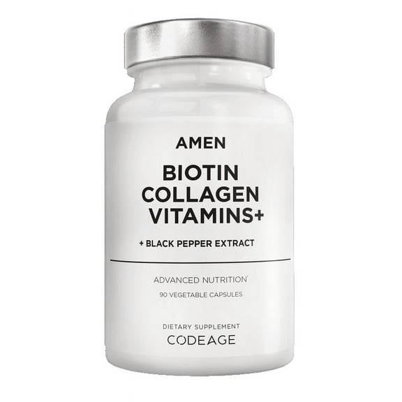 Amen Biotin Collagen Peptides, Vitamins C & E, Folate, Keratin, Hyaluronic Acid, Hair & Skin, 90 ct