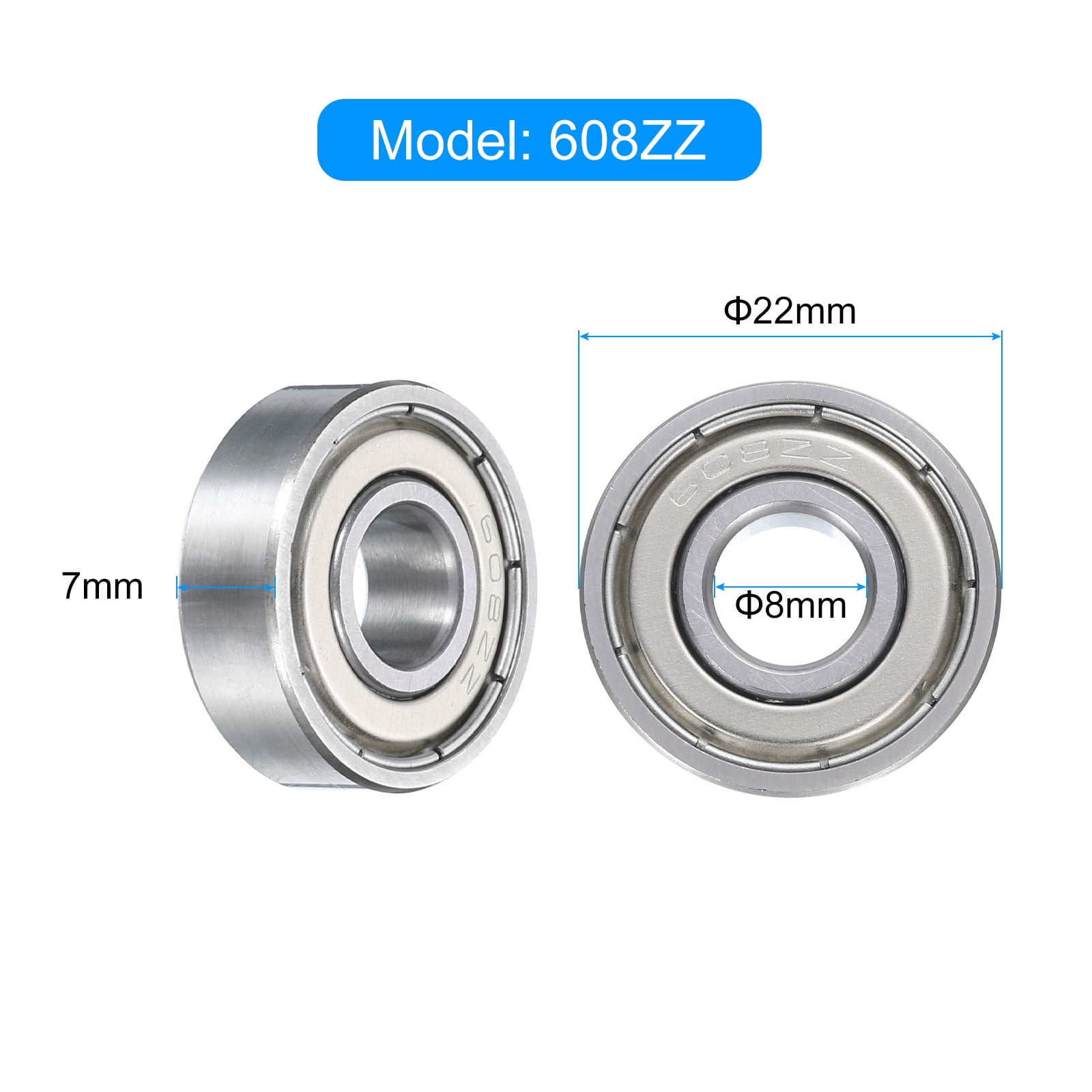 Uxcell 30pcs 608ZZ Miniature Ball Bearings 8x22x7mm Double Shielded Bearing Silver Tone