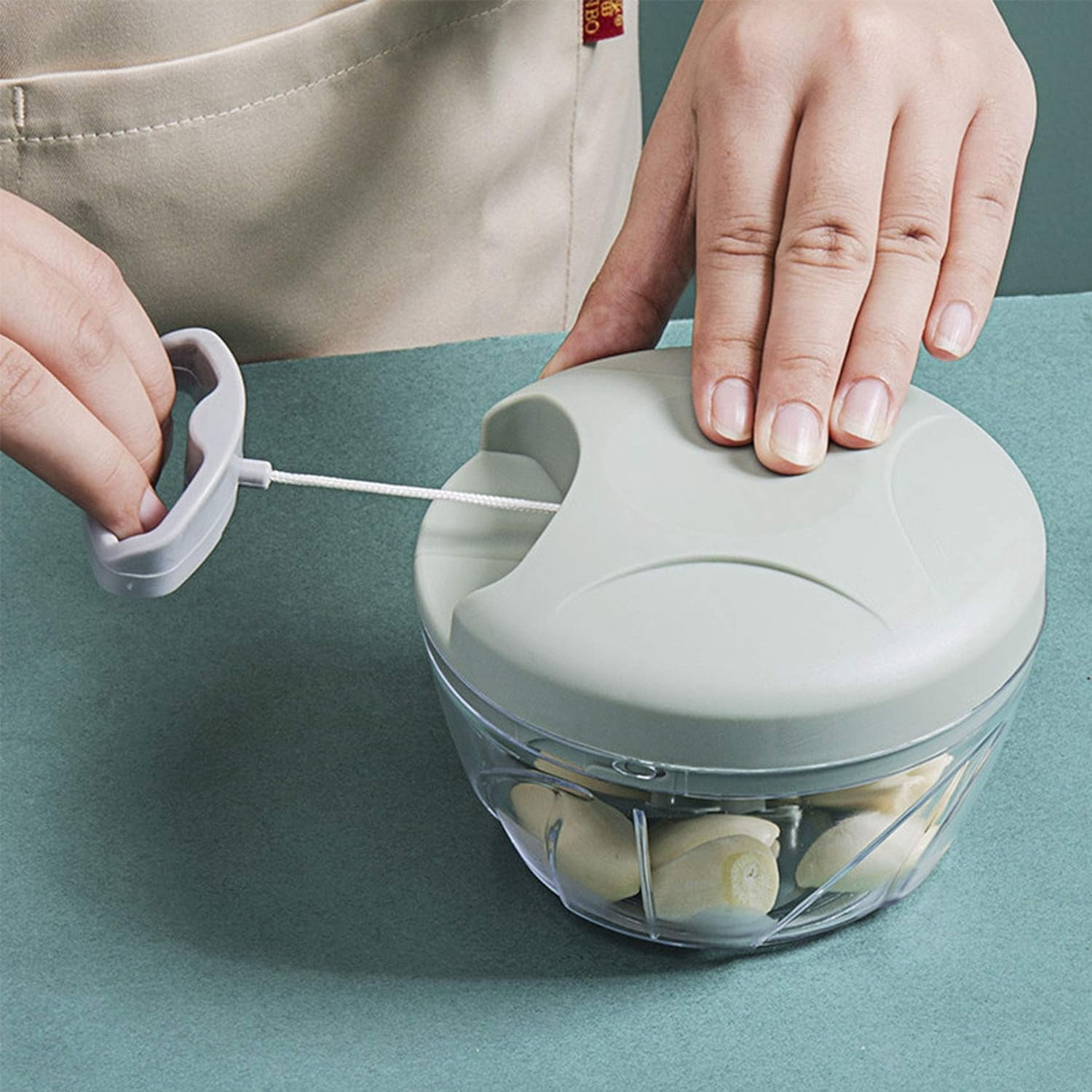LINLIN Vegetable Onion Chopper, Stainless Steel Removable Blades, Manual Pull Food Chopper, Quick Hand Crusher for Garlic, Meat, Camping, Kitchen, Picnic Party (Blue)