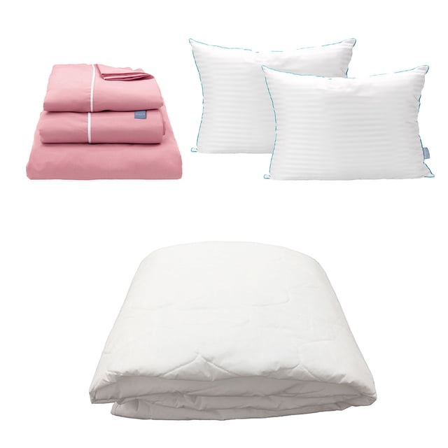 Protector de colchón Queen Size Ultra + Sábanas Royal Touch Rosa + Almohada Royal Twin
