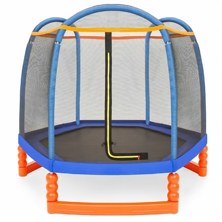 Best Choice Products 7ft Kids Enclosed Trampoline, Sturdy Childrens Jumper w/ Safety Net, Spring Pad, Zipper Entrance