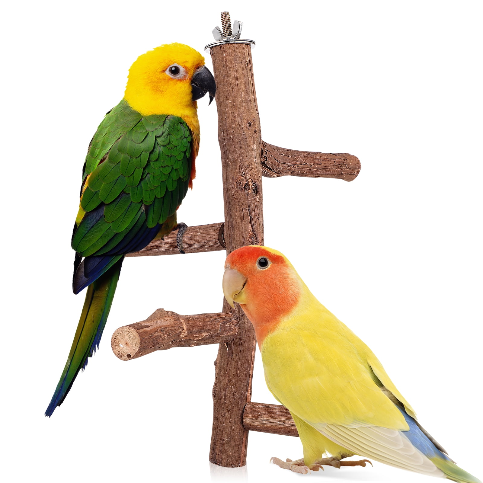 Wooden Bird Perch Grape Wood Stick with Vegetable Clips for Parrot