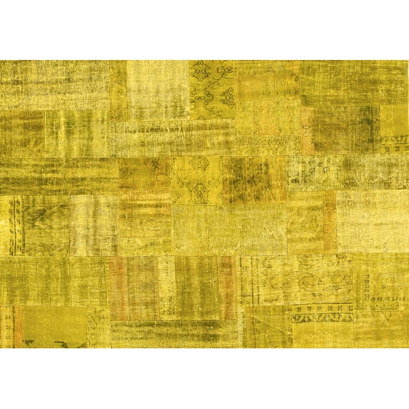 Ahgly Company Machine Washable Indoor Rectangle Patchwork Yellow Transitional Area Rugs, 5' x 7'