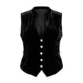 thumbnail image 5 of Yigetop Women Sleeveless Waistcoat Vest Deep V Neck Button Front Ruched Slim Corset Style Cropped Tank Top Soft Comfy Black L, 5 of 6