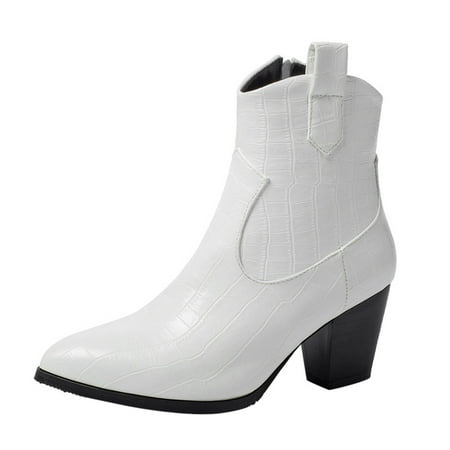

EQWLJWE 2022 Booties for Women s Plus Size Fashion Stone Grain Point Toe Thick Heel Boots Zipper Booties Deals Discount Clearance