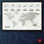 Seiko 24 Worlds View Wall Map with 6 Time Zone Clock, Traditional, Analog Quartz QXA538KLH